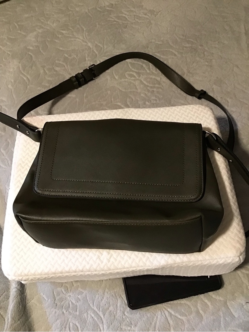 Minimalist Olive Green Leather Crossbody Bag